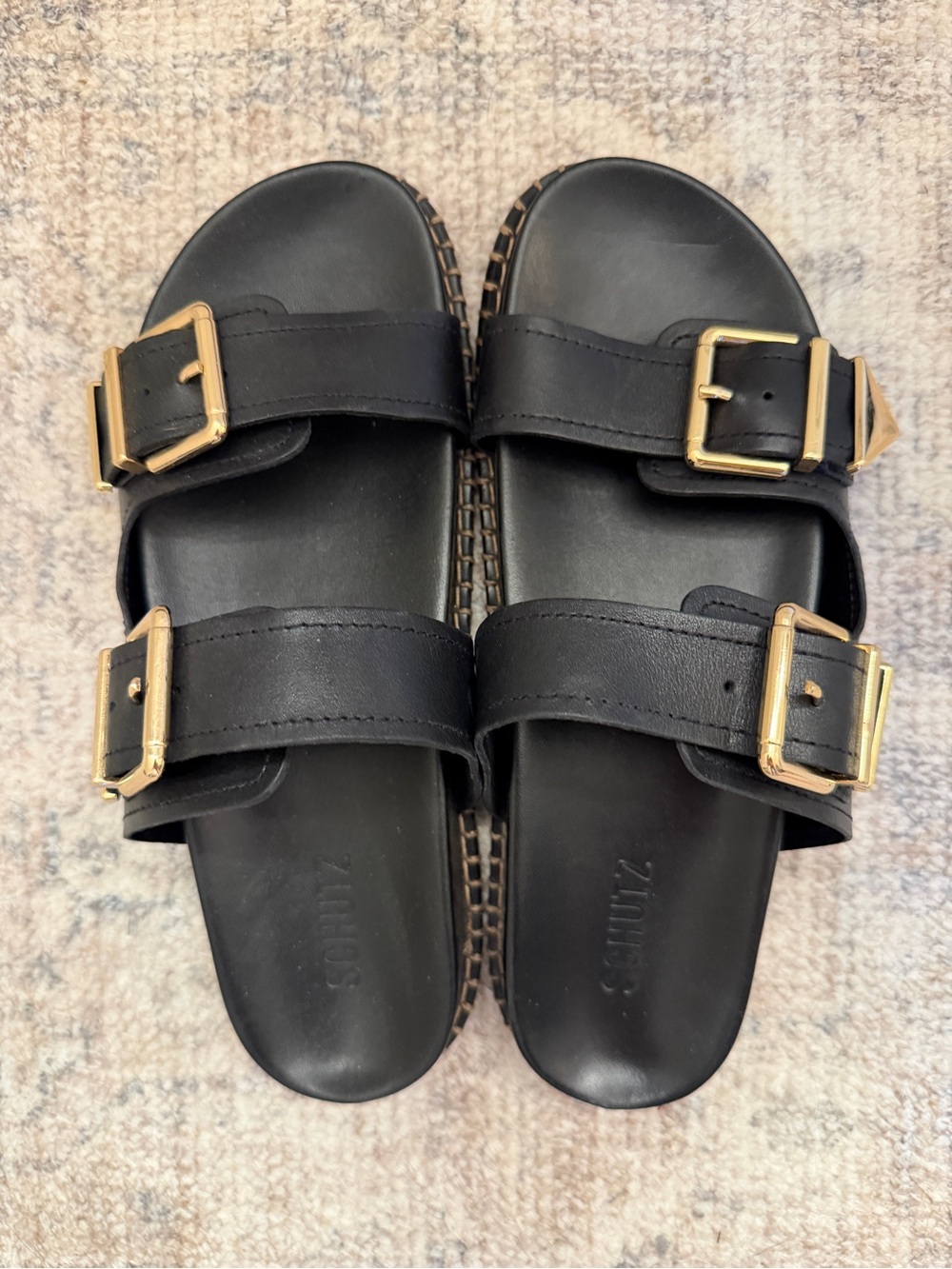 Schutz ✨ Black Double Buckle Slide Sandals